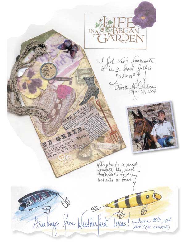 Hand-decorated, drawn, and colored page from a Premiere Tour journal - 'Life Began in a Garden'