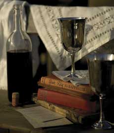 Elderberry wine and silver goblet